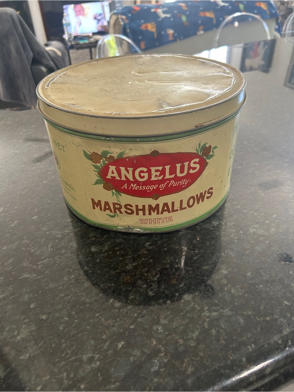 Angelus White Marshmallows Vintage Tin 1920’s by Cracker Jack Co